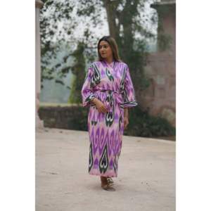 Robe de nuit pour femme The Quince Life Ikat Bonbon avec ceinture - Product Image 3