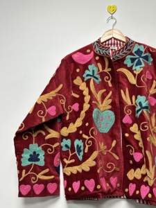 100% Cotton Woven Suzani Embroidery Floral Pattern Reversible Eco-Friendly <b>Velvet</b> Bomber Jacket Long Sleeves for <b>Women</b> Winter - Product Image 6