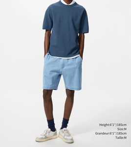 Shorts Bermuda Homme en Satin 100% Coton Bleu Clair, Taille Mi-Haute avec Cordon de Serrage, Couleur Unie, Style Décontracté et Écologique pour le Travail - Product Image 2