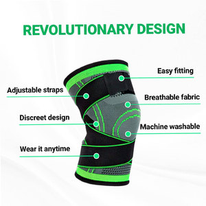 Black Knee Support Sleeve With Green Stitching Elastic Compression <b>Brace</b> For <b>Men</b> Gym Training - Product Image 3
