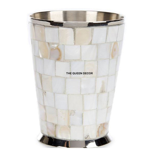 Golden Finished Round Aluminum Metal Accessory Fully <b>Hammered</b> Textured Brush Holder with Openwork Design for Bathrooms - Product Image 2