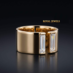 Bague en Moissanite Couleur Or, Coupe Rectangulaire, Large Bande Plaquée, Bijou de Doigt Tendance pour Femme - Product Image 1