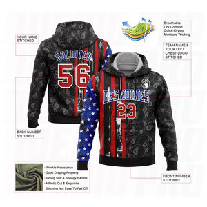 Sudadera con Capucha Deportiva Personalizada con Bordado 3D de la Bandera Americana en Negro, Rojo y Azul Rey para Billar y Snooker - Product Image 2