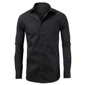 Chemise habillée homme gris foncé à manches longues, couleur unie, col rabattu, manches complètes, formelle, infroissable, en tissu popeline - Product Image 2