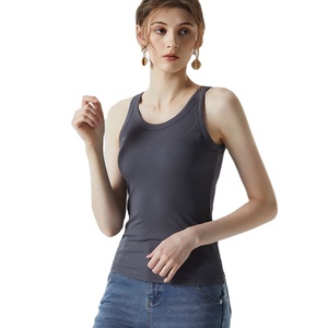 Camiseta sin mangas elegante con silueta esculpida, sin costuras, de tejido acanalado, suave como una pluma, transpirable y ajustada, estilo casual. - Product Image 1