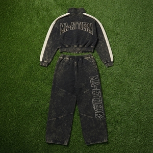Conjunto de chándal de dos piezas para mujer: Chaqueta corta con cremallera y lavado ácido y pantalones de chándal de pierna ancha - Product Image 5