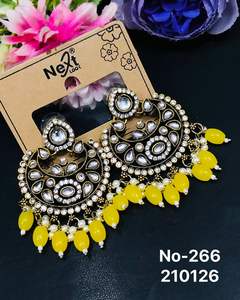 Pendientes Kundan Exclusivos y Modernos, Joyería Étnica Ligera de Aleación para Mujer, para Fiestas, Venta al Por Mayor OEM ODM - Product Image 5