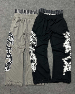 Pantalon surdimensionné déchiré à double taille avec impression personnalisée Glory, qualité supérieure pour tenue décontractée, unisexe, vente en gros OEM - Product Image 2