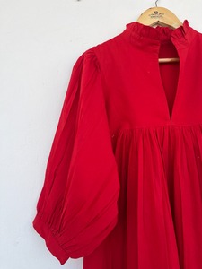 Robe longue en coton rouge uni pour femme, manches longues, coupe ample, tenue d'été élégante, tenue de soirée, tenue festive - Product Image 2