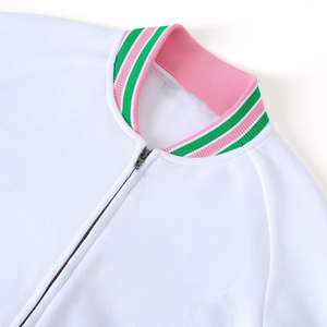 เสื้อแจ็คเก็ตวาร์ซิตี้แบบมีซิป ¼ ตัว สีขาวสไตล์กรีก แบบสั่งทำพิเศษ ผลิตจากผ้าขนสัตว์ พร้อมคุณสมบัติกันลม สำหรับใช้ในฤดูหนาว เหมาะสำหรับชมรมวิทยาลัย - Product Image 5