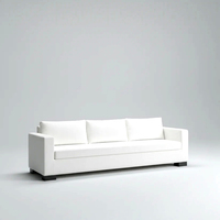 Modernes Minimalistisches Weißes Stoff-Ecksofa Luxuriöses 3-Sitzer Langlebiges Einzelbank-Kissen Kontrastierende Schwarze Holzblock-Füße