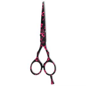 Ciseaux de coiffure professionnels en acier inoxydable, lame tranchante, manche floral noir et rose, manche long, pour droitiers - Product Image 3