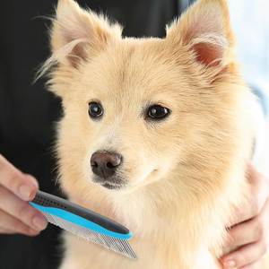Peine ergonómico portátil para el cuidado diario de mascotas, peine desenredante de pelo con dientes metálicos premium para aseo de mascotas - Product Image 6