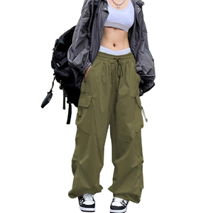Women's Olive Green Cargo <b>Pants</b> High Waist Loose Fit Drawstring Closure Multi Pockets Casual Style Full Length <b>Pants</b> for Women - Product Image 3