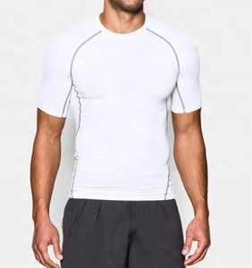 T-shirt de sport blanc à manches courtes pour homme, séchage rapide, coupe ajustée, col rond, tricoté, design sportif, couleur unie, nouveau modèle 2026 - Product Image 3