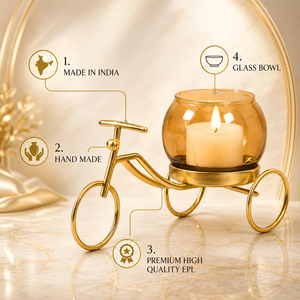 Decorative Metal Tricycle Candle Holder with Glass Bowl Gold Tea <b>Light</b> Stand <b>Vase</b> Plant Pot Tabletop Home Decor Living Room - Product Image 2