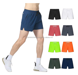 Pantalones cortos para correr para hombre, pantalones cortos deportivos elásticos de LICRA de poliéster transpirable, pantalones cortos de entrenamiento de secado rápido de Color sólido de estilo básico - Product Image 1