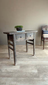 Antique Rustic Wood <b>Console</b> <b>Table</b> With Two Drawers Weathered Entryway <b>Desk</b> Living Room Furniture - Product Image 2