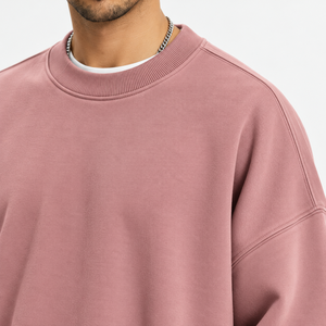 เสื้อสเวตเชิ้ตคอกลมโอเวอร์ไซส์สำหรับผู้ชาย แขนยาว สีชมพูอมเทา แบบลำลอง - Product Image 3