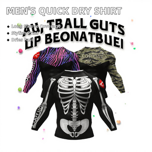 Rashguard de compression à manches longues pour homme, imprimé par sublimation motif squelette, séchage rapide, polyester - Product Image 2