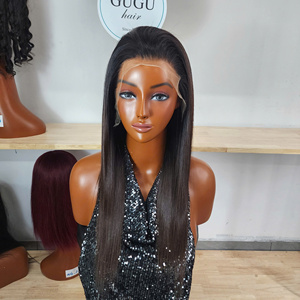 Grande perruque longue bouclée crépue et volumineuse en cheveux vierges, avec dentelle transparente, pour femmes, avec frange, douce, résistante à la chaleur, 100% cheveux humains - Product Image 1