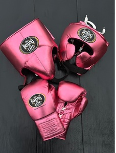 Personalized No Boxing No Life Pink Real Cowhide <b>Leather</b> Set Lightweight MMA Sanda Boxing Gloves-Head Guard Groin Guard Set Hook - Product Image 1
