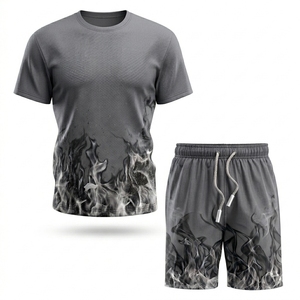 Ensemble deux pièces personnalisé, t-shirts et shorts en polyester/coton, impression par sublimation, ensemble de survêtement unisexe, séchage rapide, nom de marque personnalisé - Product Image 6