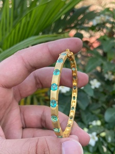 Natural Emerald Bangle <b>Bracelet</b> 925 Sterling <b>Silver</b> Gold Plated Oval Gemstone Handmade Jewelry Wholesale Manufacturer - Product Image 2