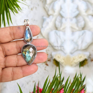 Haute qualité Top Fashion double pendentif avec pierre précieuse de Labradorite naturelle bijoux en cristal à facettes guérison en gros Agate - Product Image 4