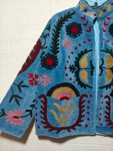 Suzani Embroidery Velvet Kimono Jacket Handmade Boho <b>Coat</b> Vintage Art Blue Jacket For Winter And For Special Days - Product Image 3