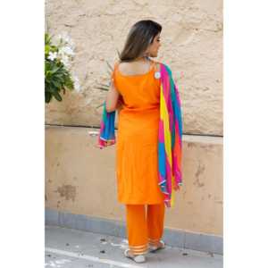 Conjunto de Traje de Mujer de Algodón Chifón Naranja Lujoso, Kurta Étnica de Diseñador con Dupatta, Atuendo Tradicional para Fiestas, ESTILO DE - Product Image 3