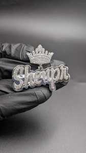 Colgante Personalizado con Nombre y Corona, con Incrustaciones de Moissanita, en Plata de Ley 925, Joyería Fina, Colgantes y Dijes - Product Image 6