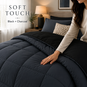 500 GSM Black Charcoal Reversible Dual Tone Microfiber Comforter | Warm All Season <b>Bedding</b> <b>Quilt</b> for Premium Bedroom Comfort Use - Product Image 2