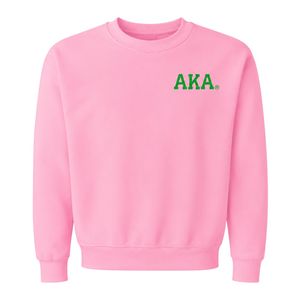 Sudadera Rosa con Cuello Redondo AKA, Estampado de Escudo Verde, Sudadera de Forro Polar Unisex, Ropa de Hermandad Griega, OEM ODM - Product Image 1