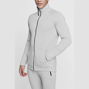 Ensemble de survêtement gris pour homme, fermeture éclair intégrale, couleur unie, polyester, sweat-shirt et pantalon, coupe classique, vêtements décontractés pour l'automne - Product Image 5
