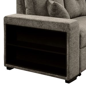 Divano letto angolare a L estraibile reversibile con mensola laterale e 2 sgabelli, divano letto componibile reversibile con contenitore - Product Image 4