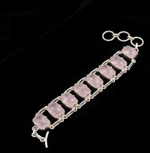 Bracelet en argent avec quartz rose, bracelet en pierre précieuse de quartz rose naturel, bracelet en argent sterling, bijoux en cristal rose, bracelet bohème - Product Image 2