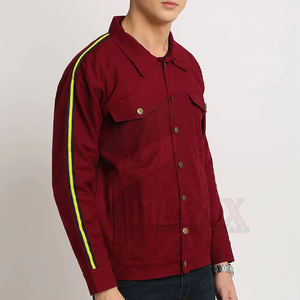 Chemise-veste de travail en toile rouge pour homme, couleur unie, col rabattu, fermeture boutonnée, coupe classique, vêtement d'automne - Product Image 4