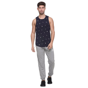 Men's Black Printed Tank Top O-Neck Casual Knitted Style Breathable Quick Dry Polyester Sleeveless Top - Product Image 6