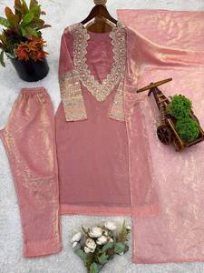 Women Embroidered Straight Kurta Set With Dupatta Pink Silk Traditional Salwar Kameez Ankle Length Regular Fit Casual Wear - Product Image 4