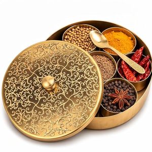 Traditional Brass Handcrafted Luxury <b>Spice</b> Box Masala Dabba Freshness Preservation Multiple Compartments Indian Kitchen <b>Spice</b> - Product Image 1