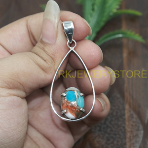 จี้เงินแท้ 925 ประดับหอยนางรมสีส้มธรรมชาติ รูปทรงหยดน้ำ สไตล์โบโฮ ทำด้วยมือ ของขวัญสำหรับผู้หญิง ของขวัญสำหรับคุณแม่ - Product Image 6