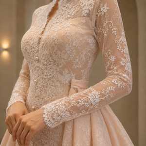 Chantilly Lace <b>Wedding</b> <b>Dress</b> Long <b>Sleeve</b> High Neck Bridal Gown <b>Detachable</b> Overskirt Couture Evening Formalwear - Product Image 4