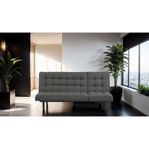 Canapé futon gris foncé avec capitonnage biscuit et appui-tête réglable, convertible en chaise longue, 1 place, avec dossier et fonction lit - Product Image 1