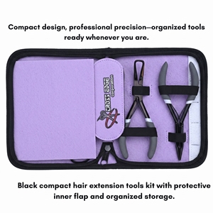 Kit professionnel d'outils pour extensions capillaires en acier inoxydable : pinces à micro-perles, aiguilles à coudre, séparateur de mèches Velcro - Product Image 3