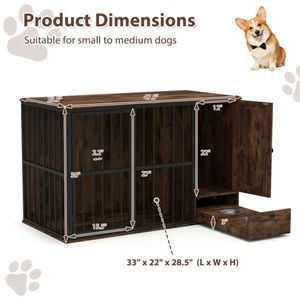 2-in-1 Dog Crate End Table with Pullout Feeder Chew-Resistant Metal Tube Pet Furniture for <b>Small</b> Medium Dogs Coffee for Owners - Product Image 4