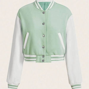 Veste courte de style varsity pour femme en polyester/coton, qualité supérieure, veste courte de style varsity pour l'hiver, logo personnalisé, prix de gros, OEM - Product Image 1