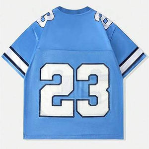 เสื้อยืดคอกว้างผ้าโพลีเอสเตอร์ตาข่ายแห้งเร็วพิมพ์ลายซิลค์สกรีนสำหรับผู้ชาย สไตล์เสื้อฟุตบอลย้อนยุคแนวสตรีทแวร์ - Product Image 3