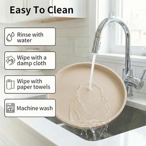 Plateau de salle de bain décoratif rond en silicone beige de 9 pouces, plateau de comptoir pour salle de bain, porte-parfum, commode - Product Image 2