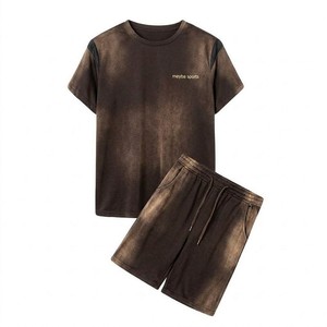Wholesale <b>Men</b> Vintage Washed T <b>Shirt</b> And Shorts Set Casual Relaxed Fit Streetwear <b>Summer</b> Two Piece Fashion Outfit Co Ord Set - Product Image 1